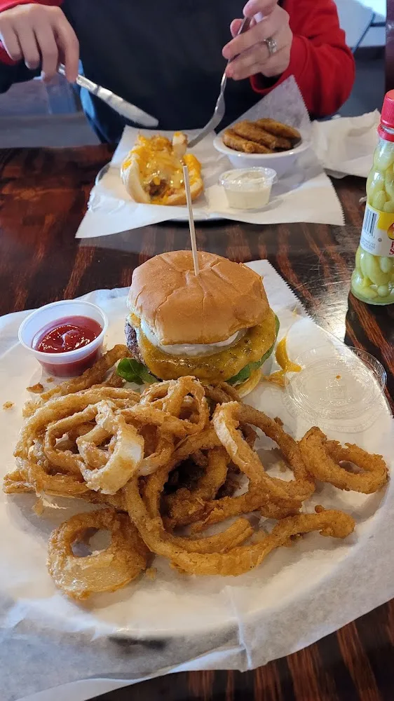 Freshly Patted Burger and Homemade Onion Rings